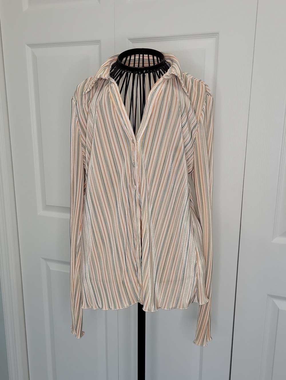 Emory Park Striped Button-Up Shirt in Soft Beige, Green & Blue